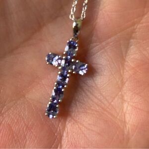 Sterling Silver Necklace with Tanzanite Cross Pendant